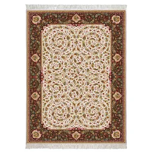 فرش ماشینی محتشم طرح گل فرنگ زمینه کرم