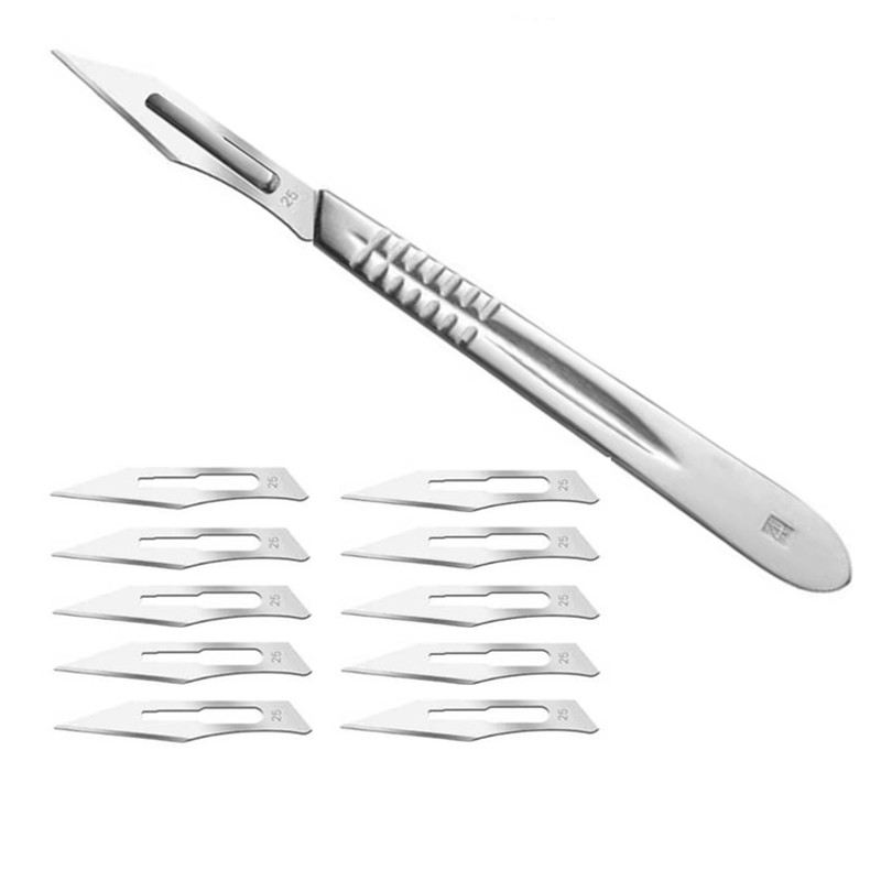 دسته تیغ جراحی مدل SRNSA شماره 4 به همراه تیغ استریل شماره 25 کد SKJMRJKWQ002369 بسته 11 عددی