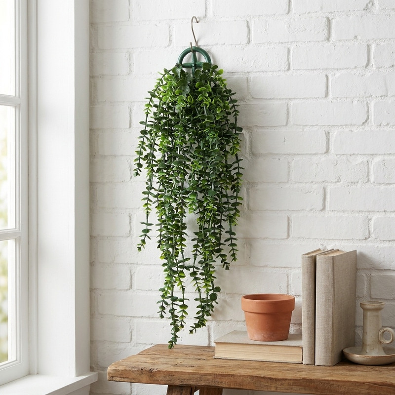 گل مصنوعی مدل آویز شمشاد حلقه‌ای، ابعاد 15×10×65 سانتی‌متر، وزن 150 گرم