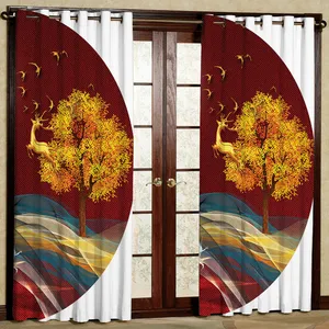 پرده مدل گوزن و درخت طلایی هازان پانچی کد 2434 سایز 140x200 سانتی متر