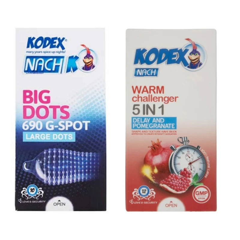 کاندوم خاردار ناچ کدکس مدل بیگ دات بسته 10 عددی به همراه کاندوم تاخیری ناچ کدکس مدل ۵کاره بسته 12 عددی