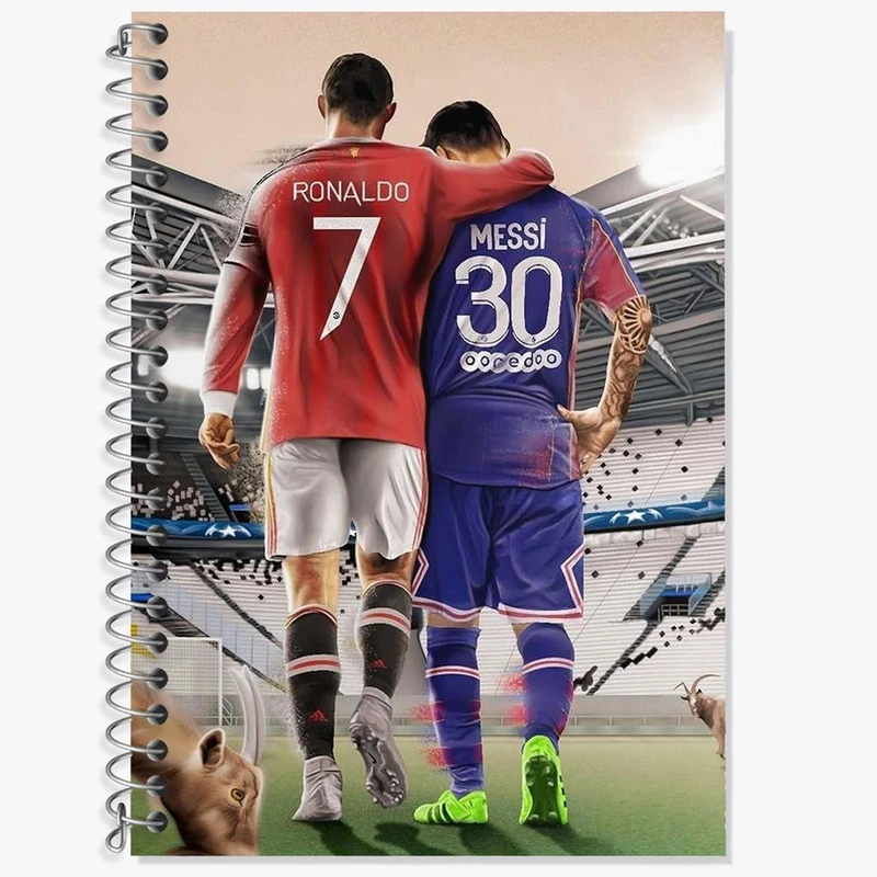 دفتر زبان 50 برگ خندالو مدل سه خط طرح کریستیانو رونالدو و لیونل مسی کد 14000