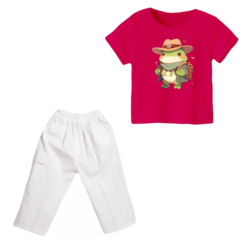 ست تی شرت و شلوارک دخترانه مدل غورباقه کد ۶