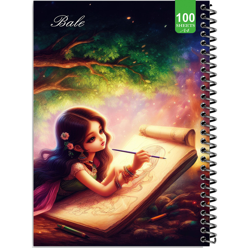 دفتر نقاشی 100 برگ بله طرح فانتزی دختر نقاش کد A4-N72