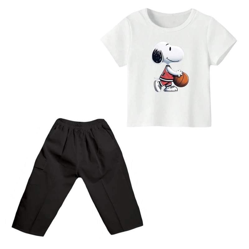 ست تی شرت و شلوارک پسرانه مدل اسنوپی کد ۸۲