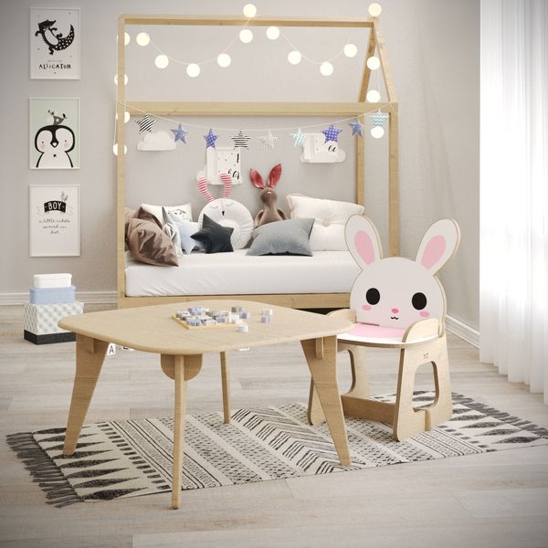 ست میز و صندلی کودک مدل باغ وحش چوبی طرح خرگوش