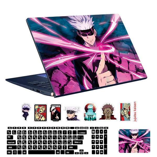 استیکر لپ تاپ توییجین و موییجین طرح Jujutsu Kaisen کد 07 مناسب برای لپ تاپ 15.6 اینچ به همراه برچسب حروف فارسی کیبورد