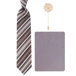 ست کراوات و دستمال جیب و گل کت مردانه مدل GF-ST1108-BR