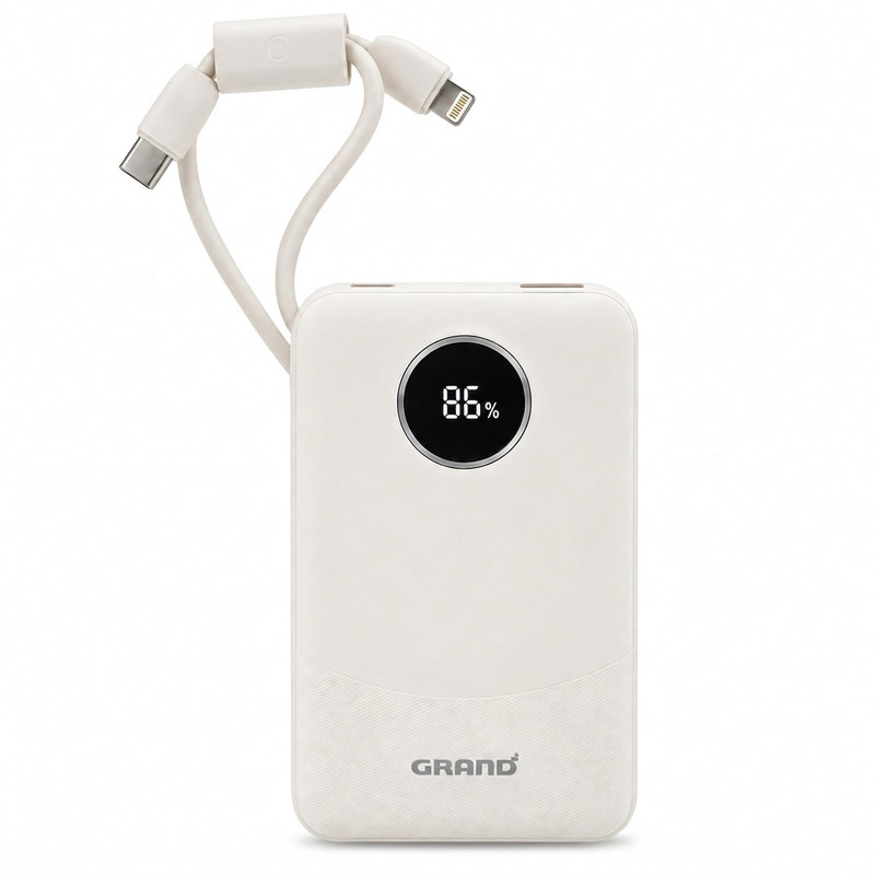 پاوربانک 22.5 وات گرند اسکای مدل GP - 116 با ظرفیت 10000 میلی‌آمپرساعت به همراه دو کابل USB-C / لایتنینگ