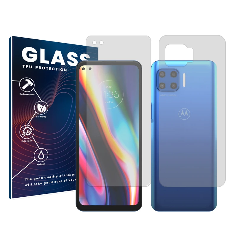 محافظ صفحه نمایش شفاف گلس مدل Resistant مناسب برای گوشی موبایل موتورولا Moto G 5G Plus به همراه محافظ پشت گوشی