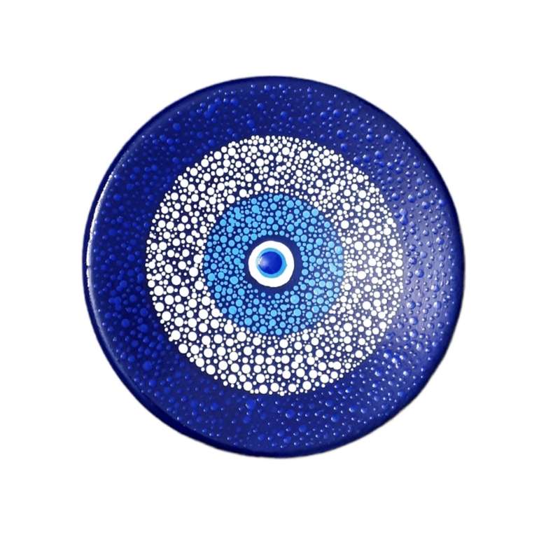 بشقاب دیوارکوب سفالی طرح چشم نظر مدل نقطه کوبی