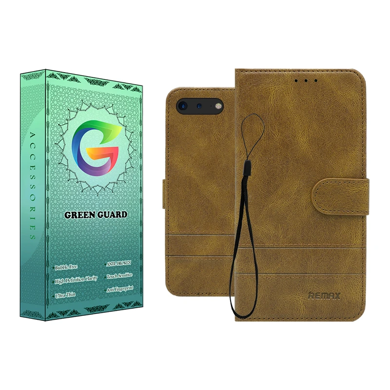 کیف کلاسوری گرین گارد مدل چرمی RD Kit مناسب برای گوشی موبایل اپل IPhone 7 Plus / 8 Plus  به همراه بندآویز 