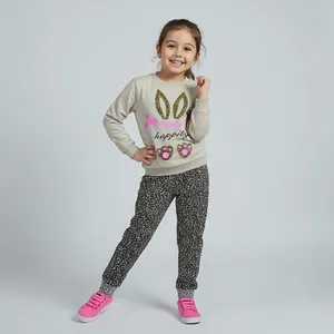 ست تی‌شرت آستین بلند و شلوار راحتی دخترانه چیندکا مدل گربه کد 1005