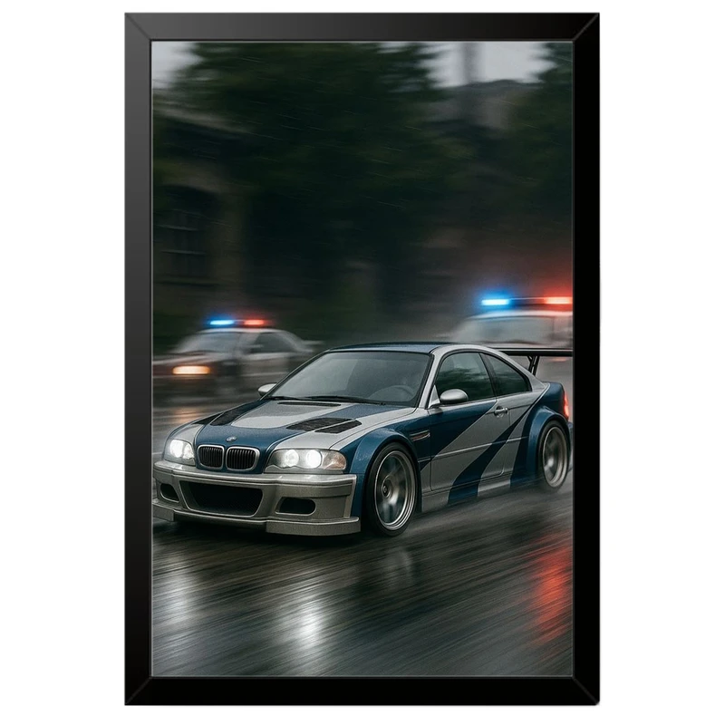 تابلو بکلیت طرح ماشین و خودرو بی ام و BMW M3 GTR NEED FOR SPEED MOST WANTED مدل B-po1866 فریم مشکی