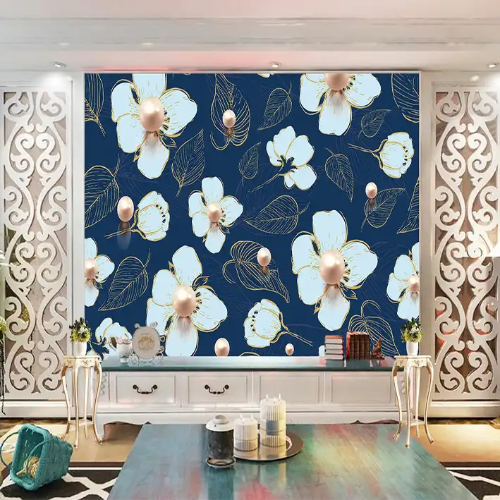 پوستر دیواری سه بعدی مدل گل مرواریدی DRVF1166