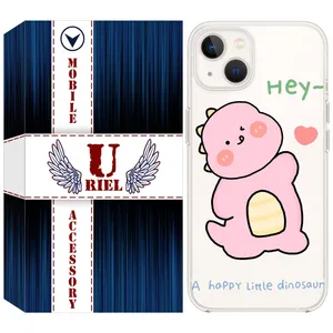 کاور یوریل قاب مدل Clear کد 26 طرح دایناسور صورتی مناسب برای گوشی موبایل اپل iPhone 13