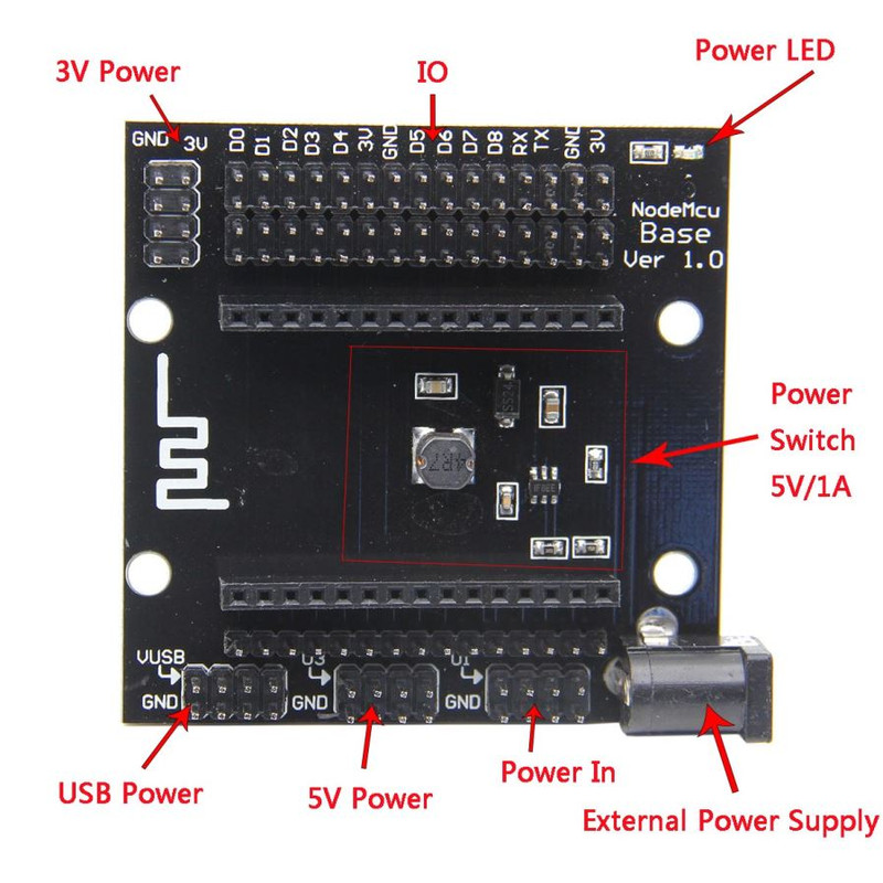 برد وایفای مدل Esp8266 nodemcu به همراه برد پایه