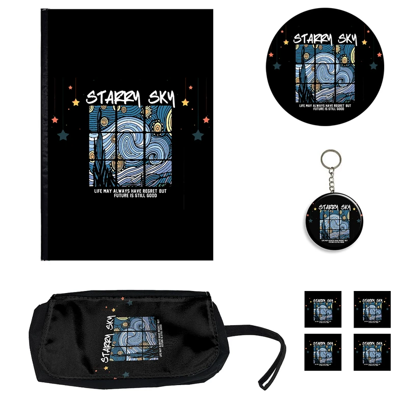 ست لوازم التحریر طرح شب پر ستاره ونگوگ مدل The Starry Night کد 02 بسته 8 عددي