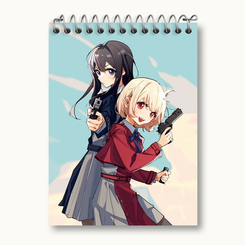 دفتر یادداشت 50 برگ خندالو مدل چیساتو و تاکینا انیمه لیکوریس ریکویل Lycoris Recoil کد 22976