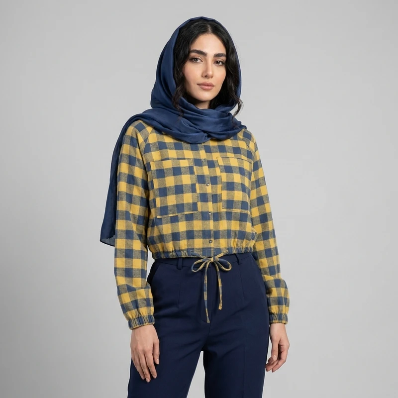 کراپ بامبر زنانه چهارخانه مدل 0120