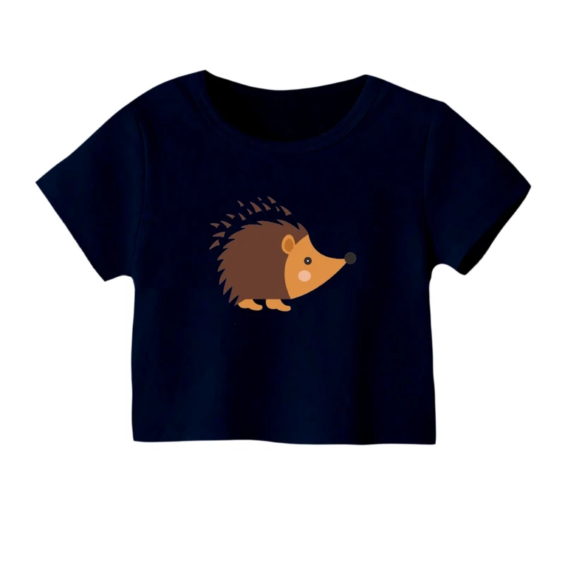 کراپ‌ تی‌شرت آستین کوتاه زنانه مدل فایل جوجه تیغی قهوه ای