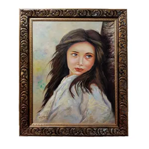 تابلو نقاشی رنگ و روغن طرح دختری تکیه بر دیوار