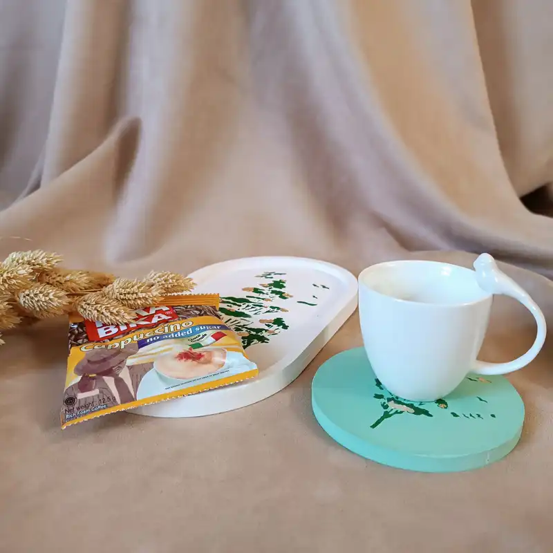 ست پیش دستی و زیرلیوانی بتنی مدل درخت تزئین شده