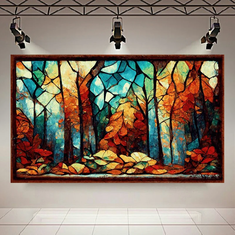 تابلو بوم طرح مخمل انتزاعی آسمان مدل جنگل پاییزی کد AR304160