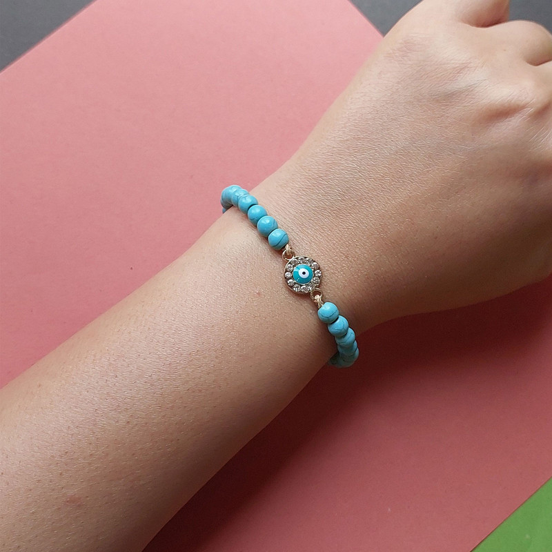 دستبند زنانه مدل فیروزه ای پلاک نگین دار کد HC106 دستبند زنانه مدل فیروزه ای پلاک نگین دار کد HC106