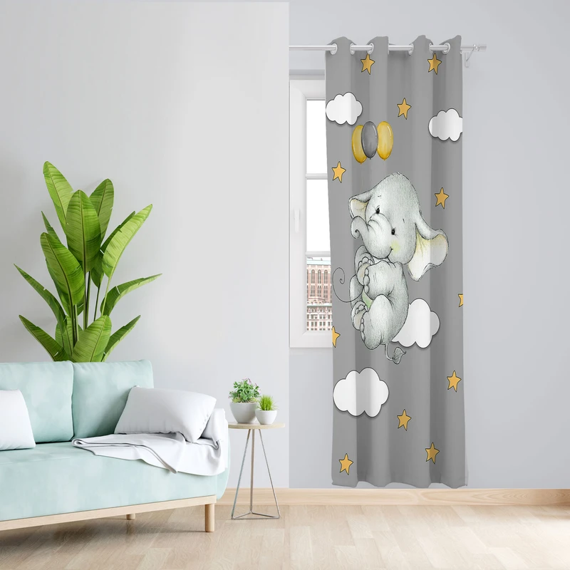  پرده مدل اتاق کودک مخمل پانچی طرح بچه فیل کد 4740 سایز 140x280 سانتی متر