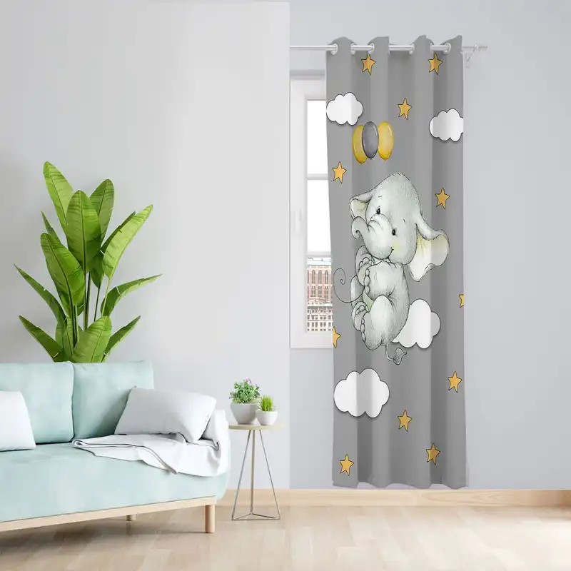 پرده مدل اتاق کودک مخمل پانچی طرح بچه فیل کد 4740 سایز 140x280 سانتی متر