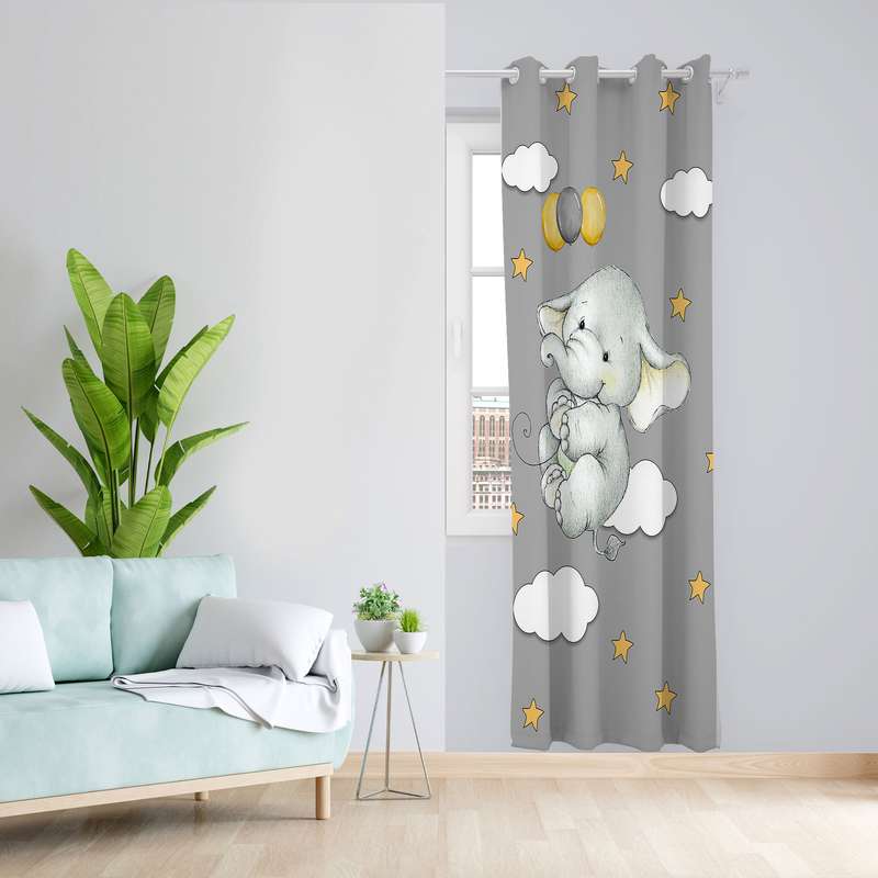 پرده مدل اتاق کودک مخمل پانچی طرح بچه فیل کد 4740 سایز 140x280 سانتی متر
