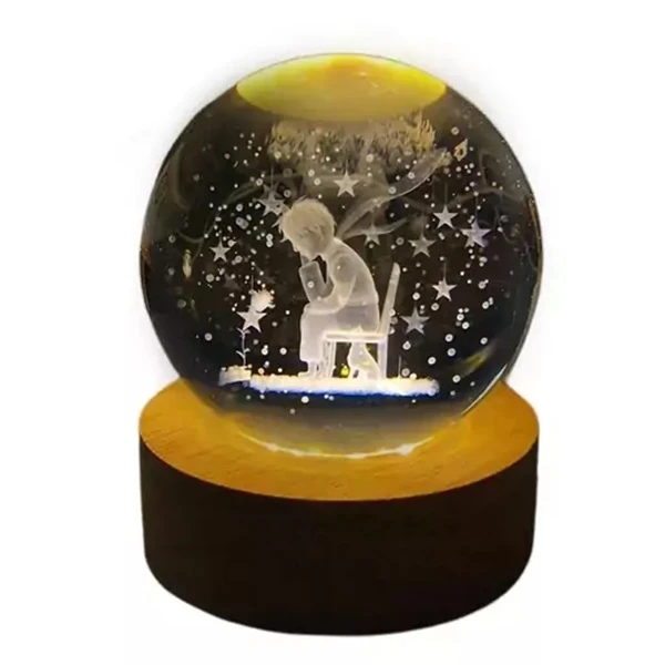 چراغ خواب مدل گوی شیشه ای ریموت دار 3D طرح شازده کوچولو