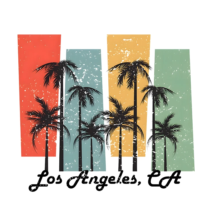 استیکر پارچه و لباس پاد آفرین مدل ساحل طرح لس آنجلس کد S5854