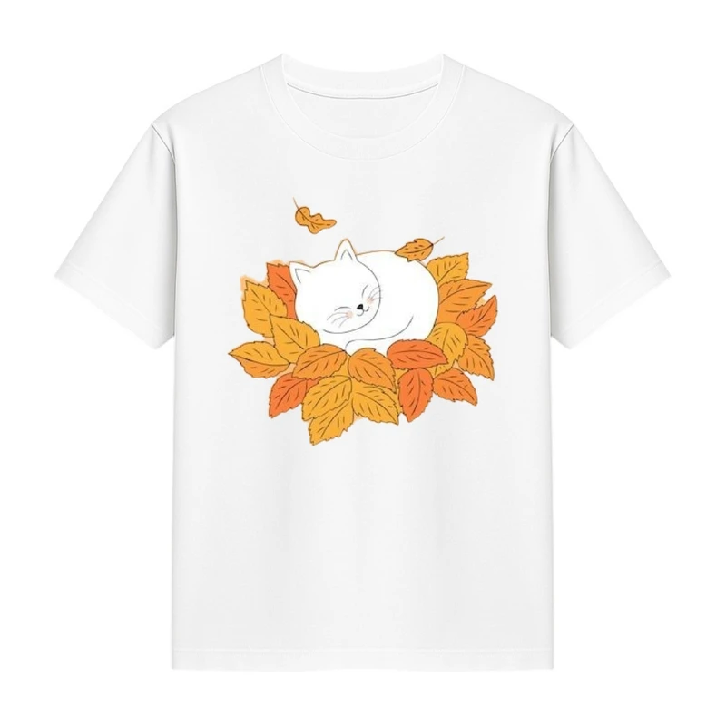 تی‌شرت آستین کوتاه دخترانه مدل گربه پاییزی کد p1 