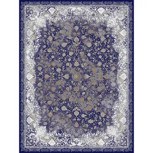 فرش ماشینی 1200 شانه زمینه سرمه‌ای حاشیه سرمه ای مدل 1068