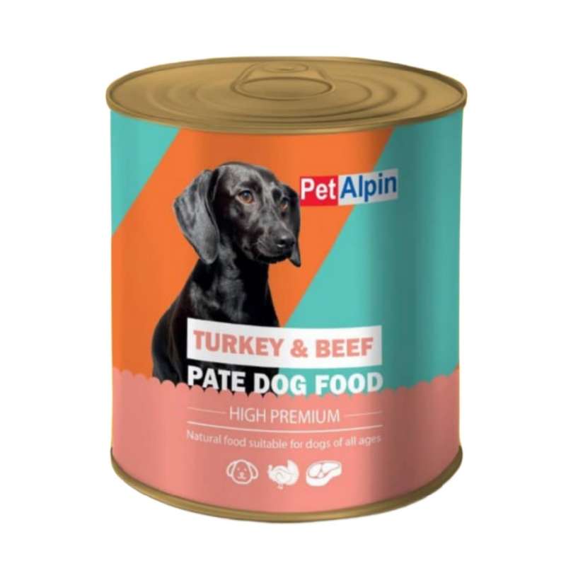 کنسرو سگ پت آلپین مدل گوشت و بوقلمون وزن 800 گرم