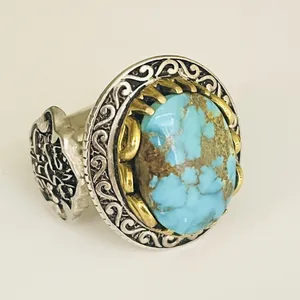 انگشتر نقره مردانه مدل قلمزنی فیروزه نیشابوری 4391