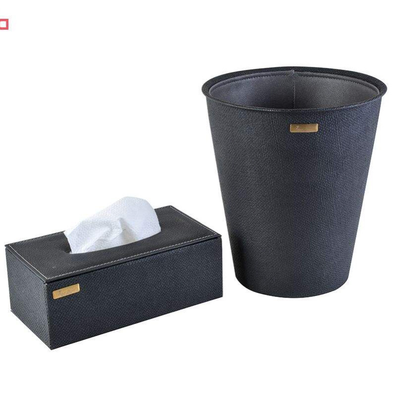 ست سطل و جای دستمال کاغذی مدل چرم