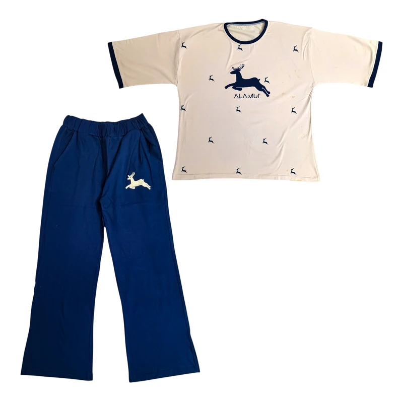 ست تی‌شرت آستین بلند و شلوار راحتی زنانه مدل بگی گوزن کد ۰۰۲