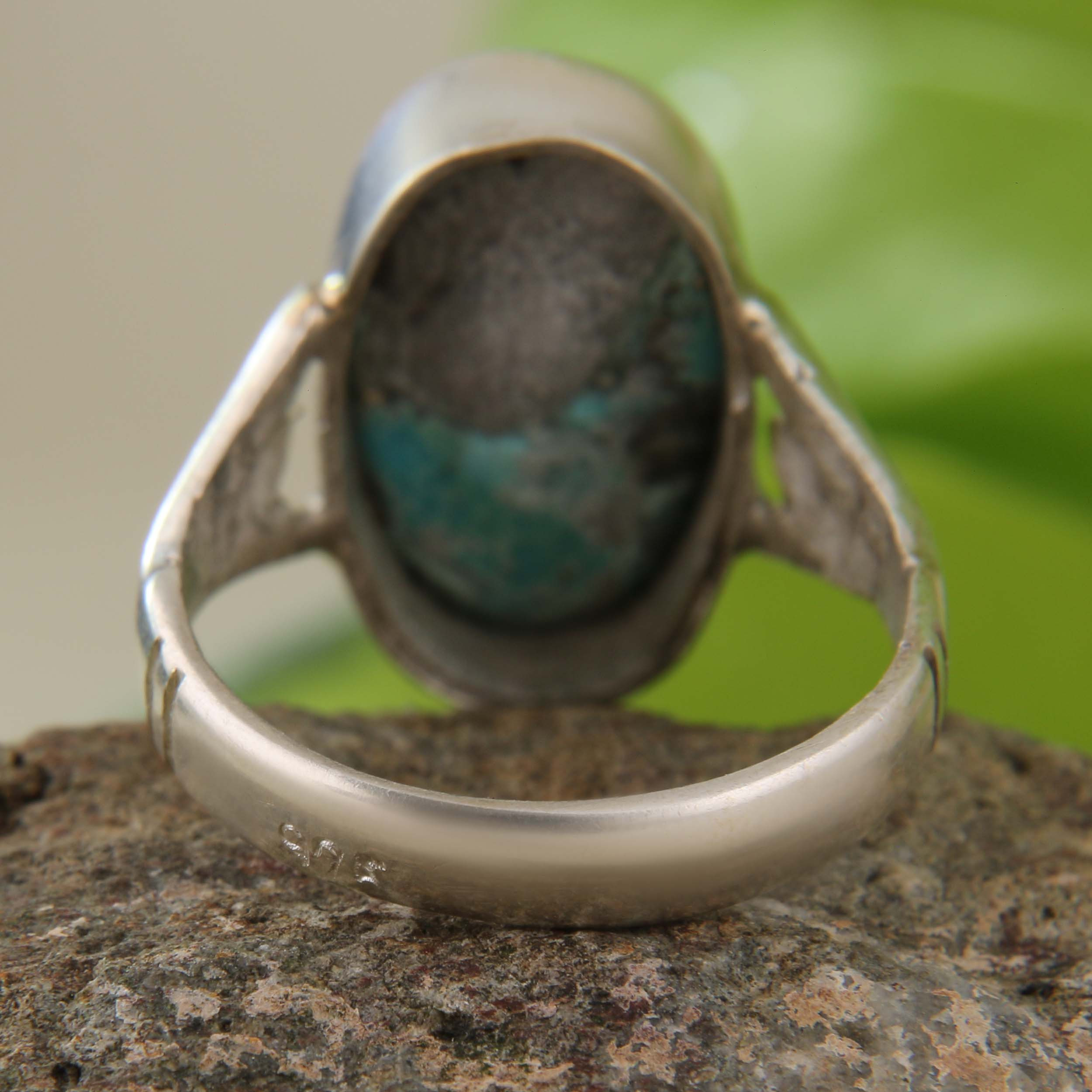 انگشتر نقره مردانه بازرگانی میلادی مدل سنگ فیروزه طبیعی نیشابور رکاب سیلندری کد AM_3069