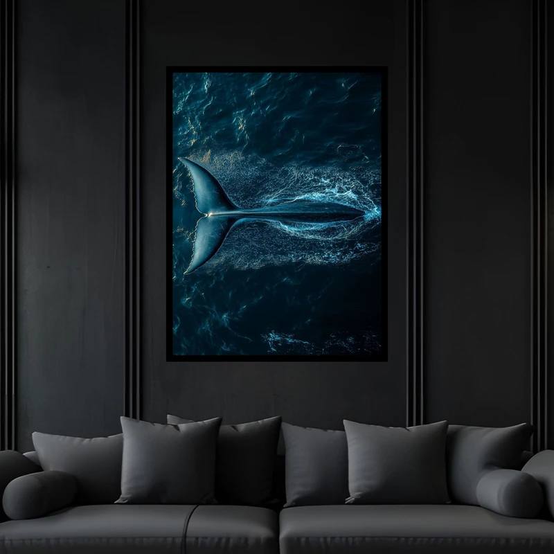 تابلو بکلیت طرح دکوری دریا و حیوانات ماهی نهنگ و وال آبی مدل B-bu6108 فریم مشکی