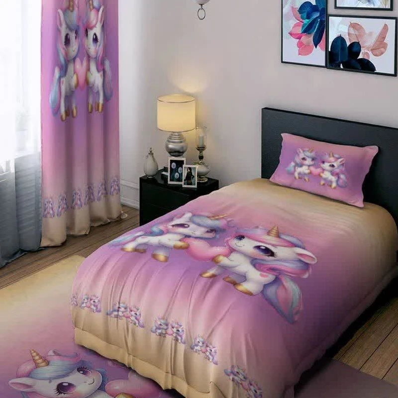 سرویس خواب مدل اسب تک شاخ یک نفره 4 تکه