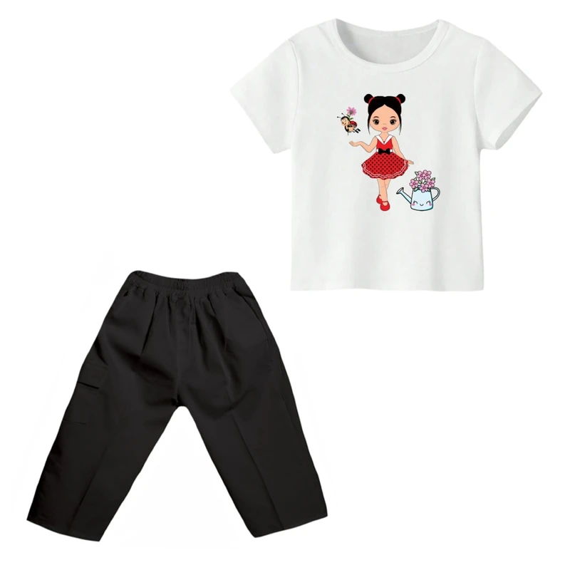 ست تی شرت و شلوارک دخترانه مدل دخترک کد ۱۰