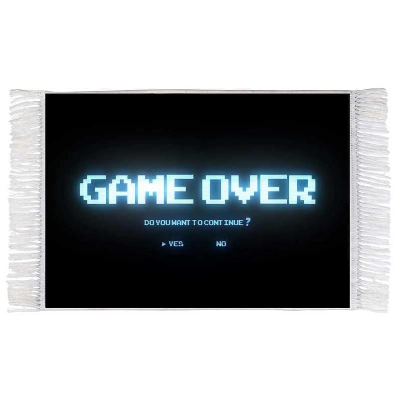 فرش ماشینی دیوارکوب اطلس آبی طرح Game Over مدل T1401