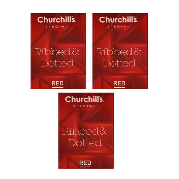 کاندوم چرچیلز مدل Ribbed & Dotted Red مجموعه 3 عددی
