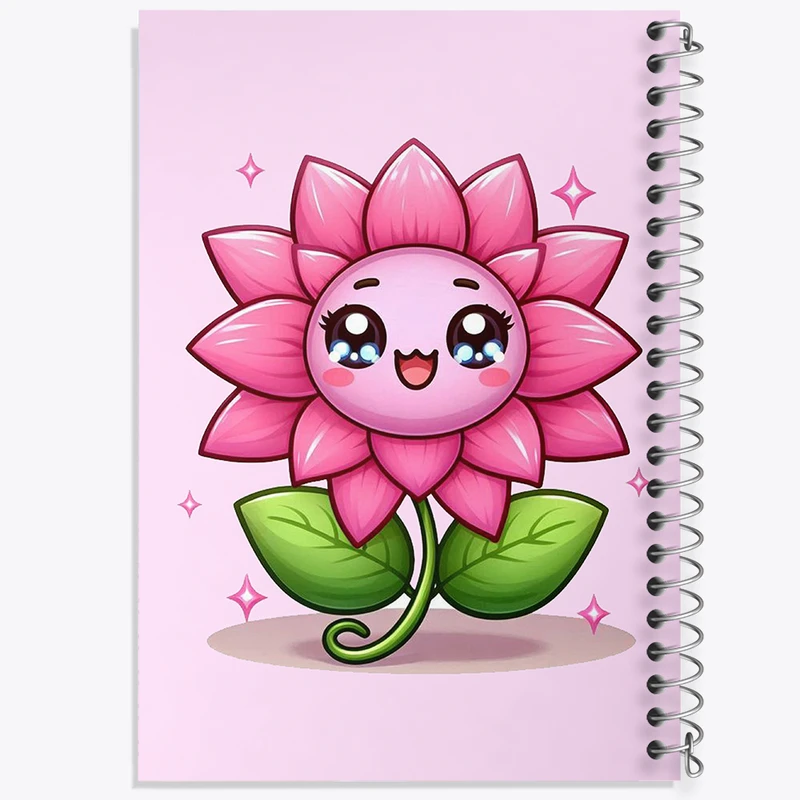 دفتر شطرنجی 50 برگ خندالو طرح گل صورتی کیوت کد N2589