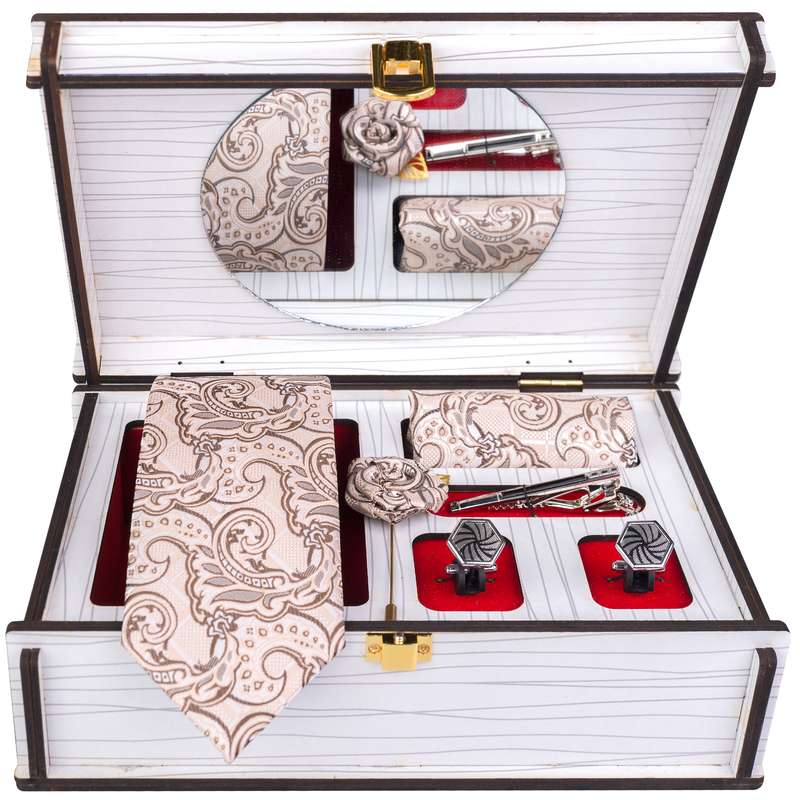 ست کراوات و دستمال جیب و دکمه سردست و گل کت مردانه جیان فرانکو روسی مدل GF-PA724RE-BOX