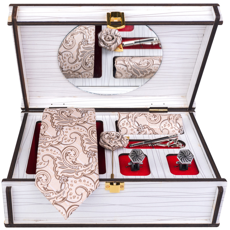 ست کراوات و دستمال جیب و دکمه سردست و گل کت مردانه جیان فرانکو روسی مدل GF-PA724RE-BOX