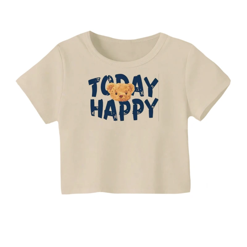 کراپ‌ تی‌شرت آستین کوتاه زنانه مدل تدی خوشحال